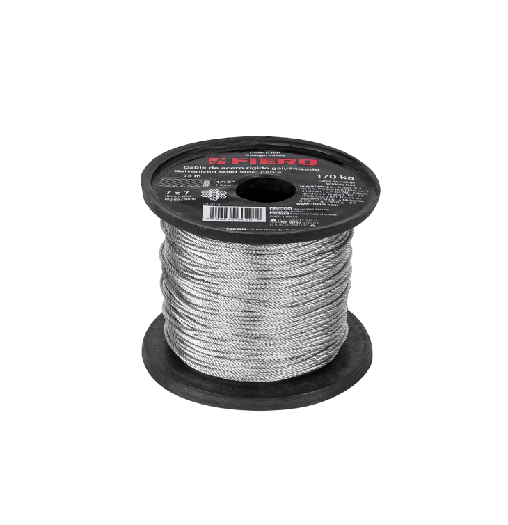 44208-CABLE RÍGIDO 1/16" DE ACERO 7X7 HILOS 75M FIERO